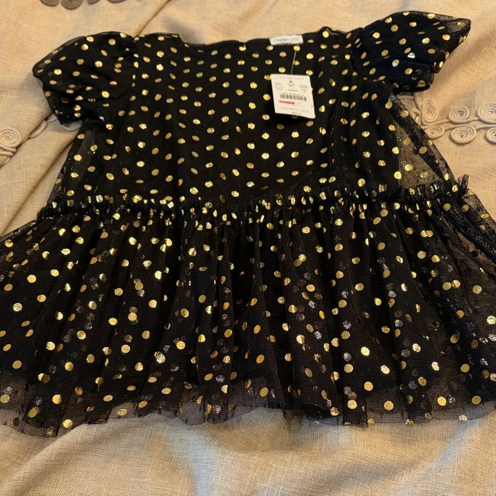 J. Crew's Girls' Shiny Black and Gold Polka-Dot Dress/NWT/2
